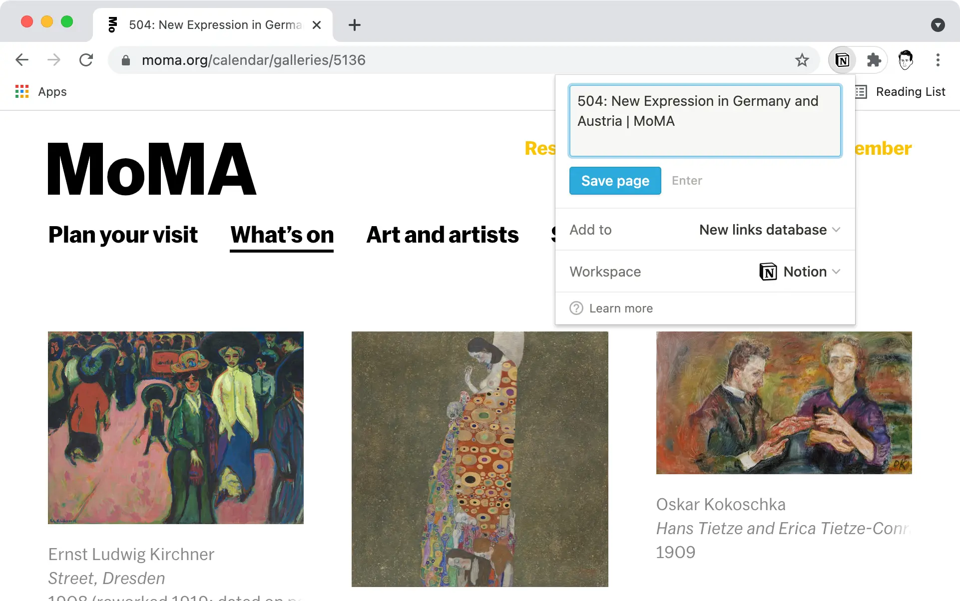 A Chrome window using Notion’s Web Clipper.