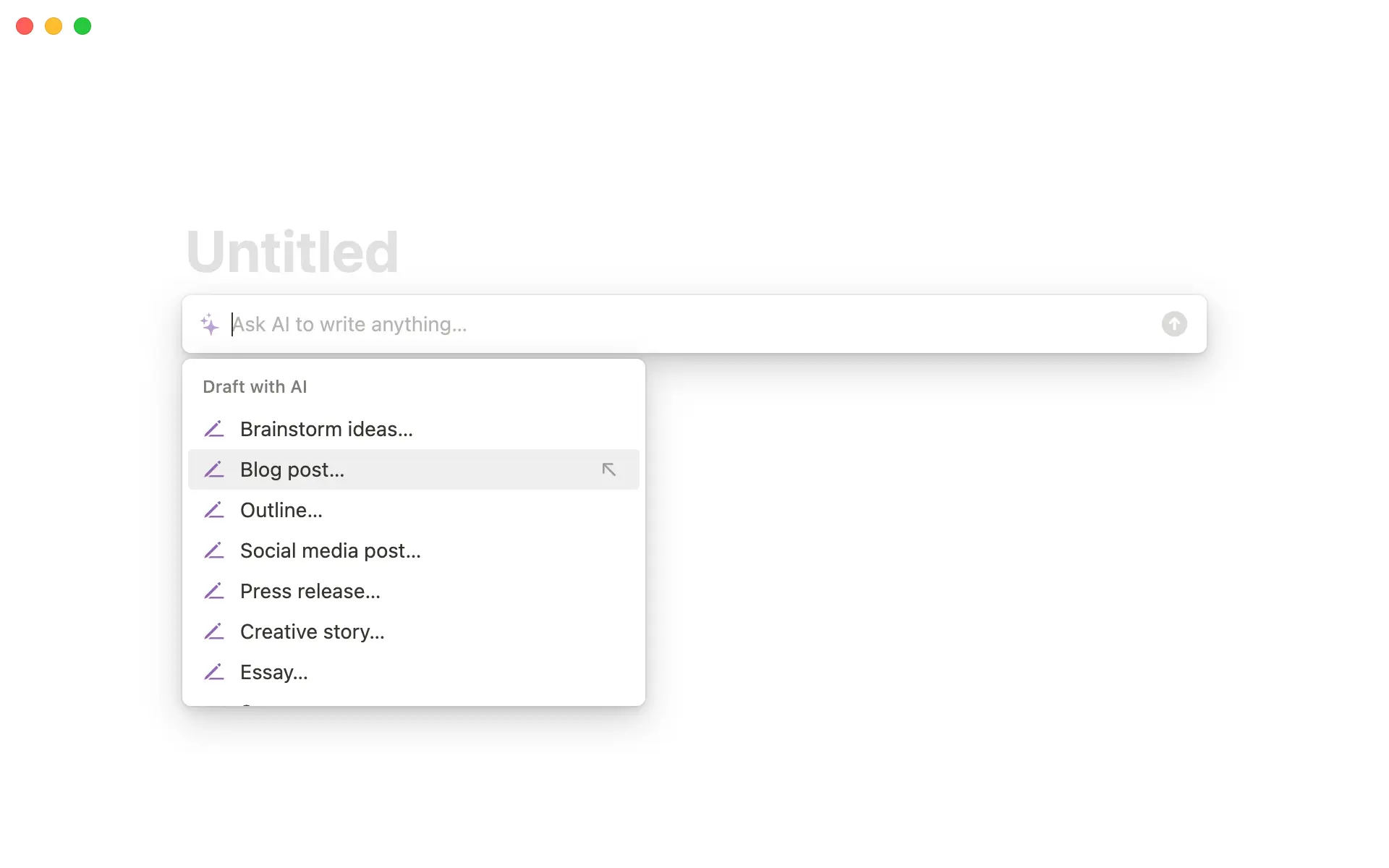 When you start a new page, Notion AI offers help brainstorming ideas or writing a first draft.
