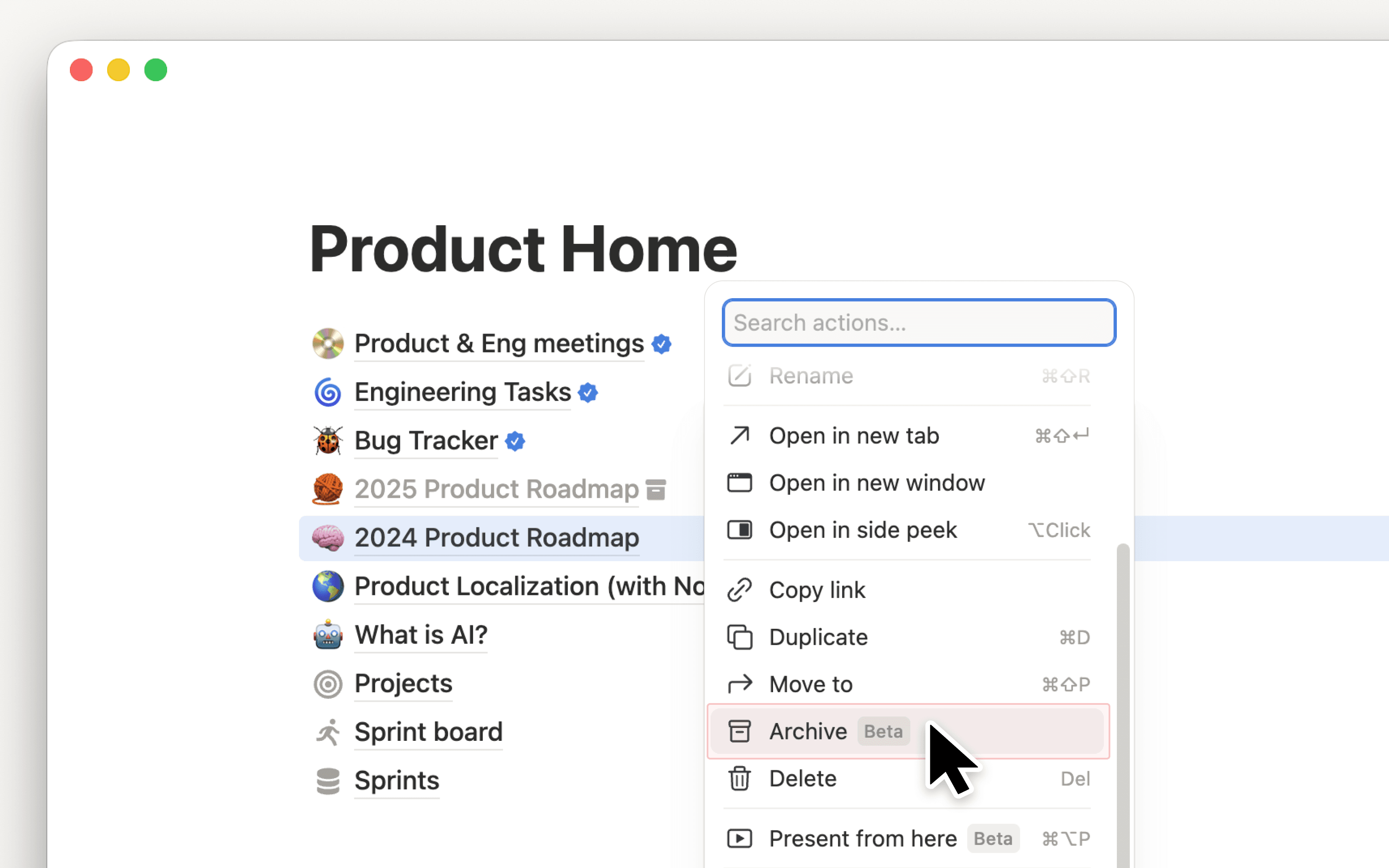 Archiviere veraltete Seiten, um deinen Workspace auf dem neuesten Stand zu halten